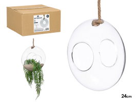 GIFTDECOR Vase suspendu bombé avec corde Transparent-Marron