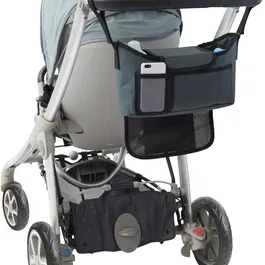 Tineo Organisateur de poussette avec 5 poches - Gris chiné - 20 x 41 x 5,5 cm - Fixation universelle