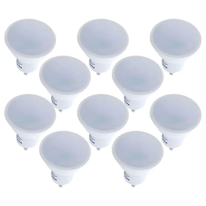 Pack de 10 Ampoules LED GU10 7W 520Lm 6000K Blanc Froid Pack de 10 Ampoules LED GU10 7W 520Lm 6000K Blanc Froid