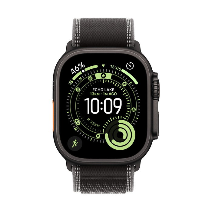 Apple Watch Ultra 3 GPS + Cellular - 49mm - Boîtier Black Titanium - Bracelet Black/Charcoal Trail Loop - M/L Apple Watch Ultra 3 GPS + Cellular - 49mm - Boîtier Black Titanium - Bracelet Black/Charcoal Trail Loop - M/L