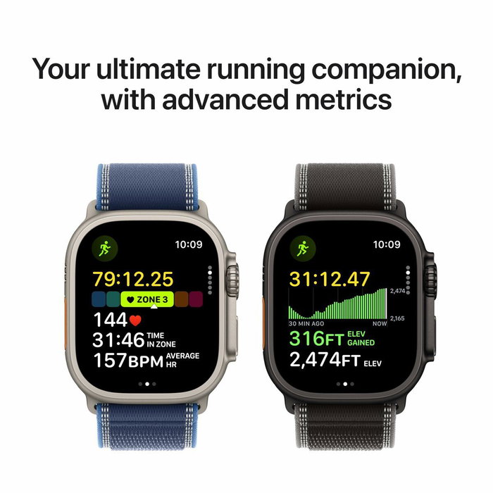 Apple Watch Ultra 3 GPS + Cellular - 49mm - Boîtier Black Titanium - Bracelet Black/Charcoal Trail Loop - M/L Apple Watch Ultra 3 GPS + Cellular - 49mm - Boîtier Black Titanium - Bracelet Black/Charcoal Trail Loop - M/L
