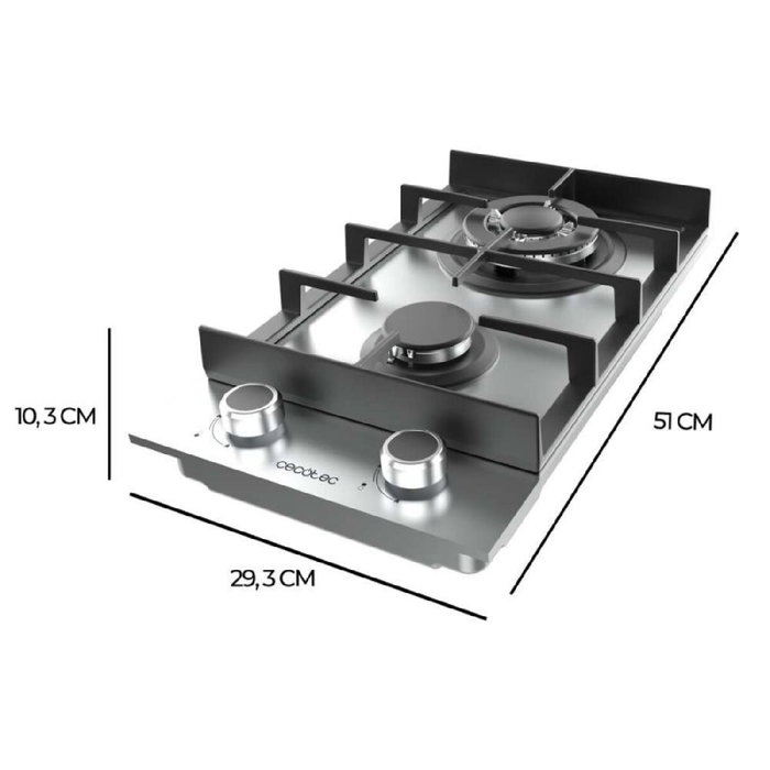 Cecotec Plaque gaz 2 feux Bolero Squad G 2400F 5200W Inox fonte triple couronne Cecotec Plaque gaz 2 feux Bolero Squad G 2400F 5200W Inox fonte triple couronne
