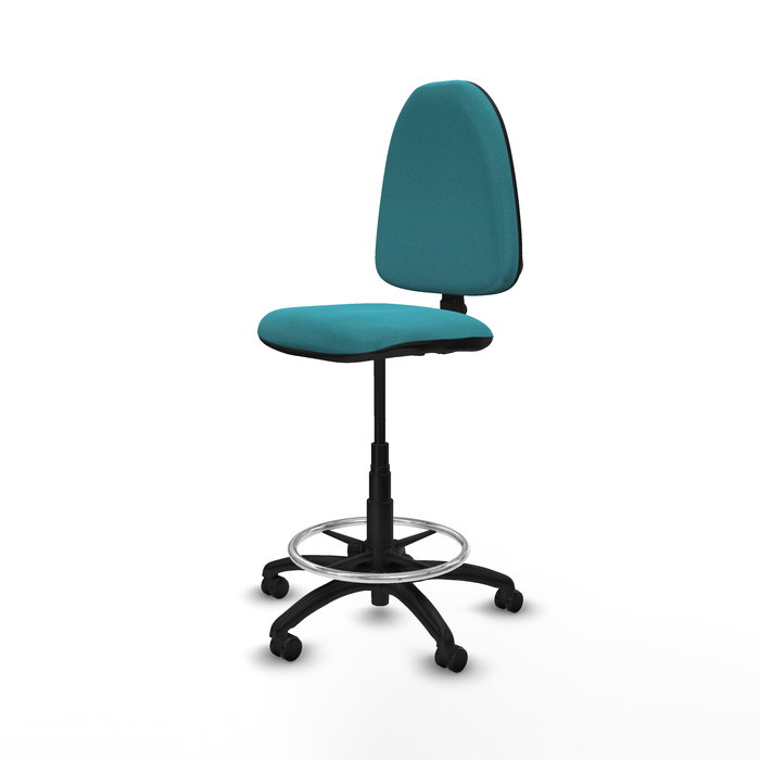 Tabouret Aýna taburete Contact permament de base Tissu Turquoise Structure polyamide noire Sans accoudoirs Sans appui-tête Roulettes pour moquette