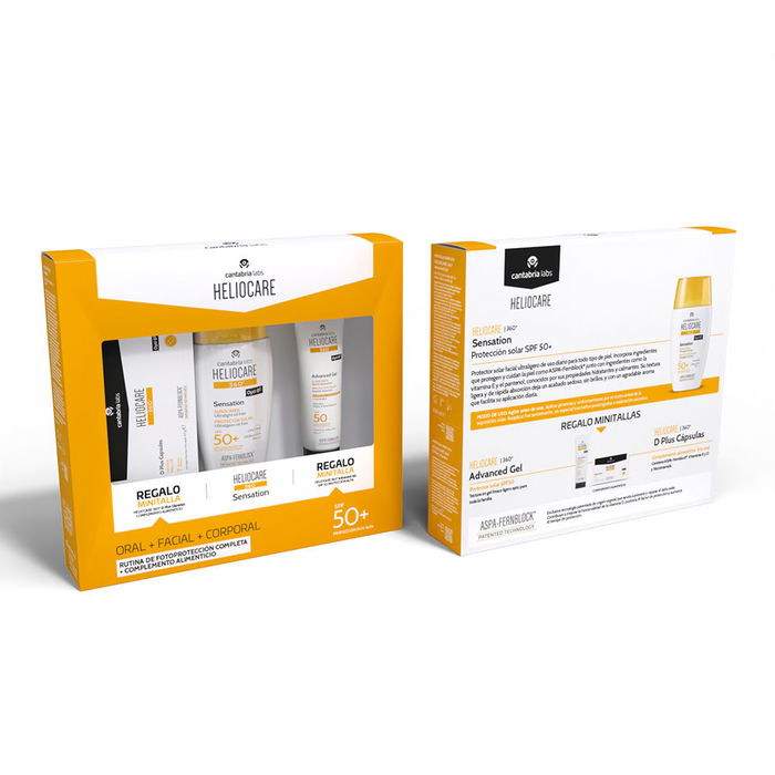 Heliocare 360° Sensation SPF50+ - Ensemble de 3 pièces : Crème solaire visage 50 ml + Crème solaire + Capsules - Photoprotection UVA/UVB/IR/lumière visible