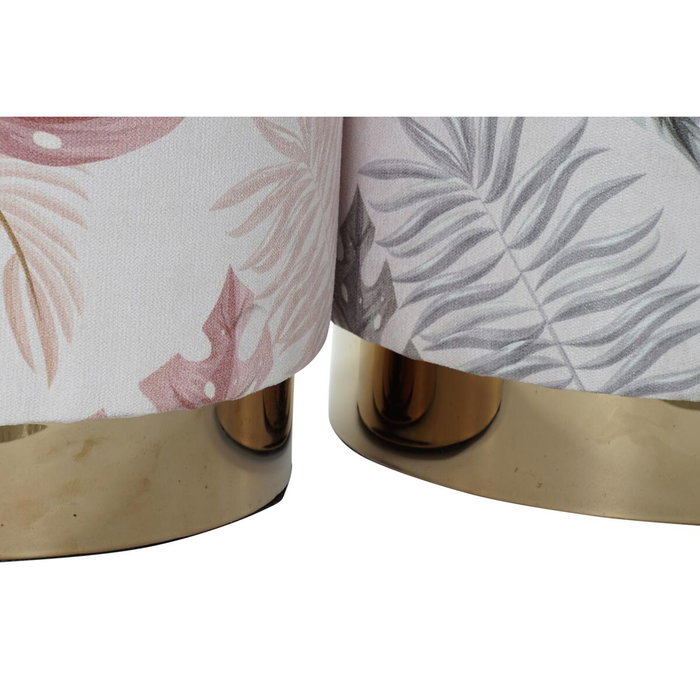 Repose-pied DKD Home Decor Gris Doré Bois Polyester Corail Tropical Feuille d'une plante (35 x 35 x 35 cm) (2 Unités)