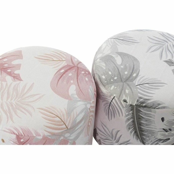 Repose-pied DKD Home Decor Gris Doré Bois Polyester Corail Tropical Feuille d'une plante (35 x 35 x 35 cm) (2 Unités)