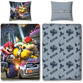 Parure de lit Mario Bros Mario vs Bowser, licence Super Mario, 1 housse de couette 140 x 200 cm + 1 taie 63 x 63 cm en microfibre