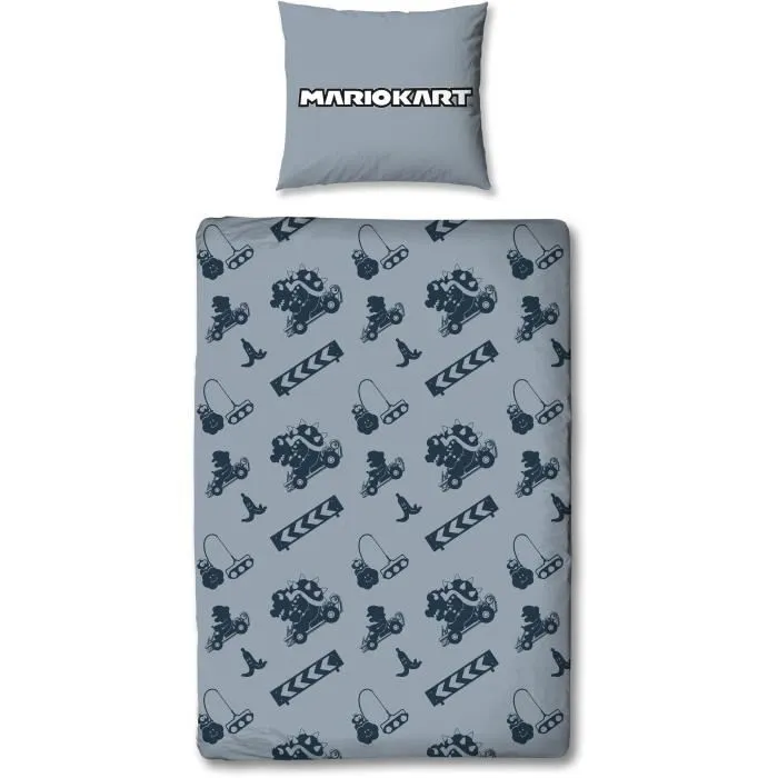 Parure de lit Mario Bros Mario vs Bowser, licence Super Mario, 1 housse de couette 140 x 200 cm + 1 taie 63 x 63 cm en microfibre