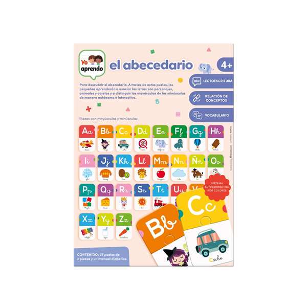 Diset - Jeu éducatif l'Alphabet, Puzzles lettres A à Z, 27 puzzles de 2 pièces, Langue espagnol, À partir de 4 ans
