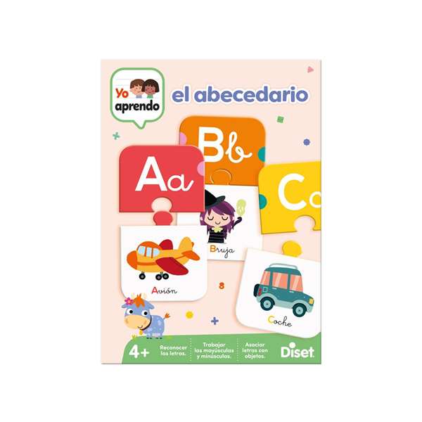 Diset - Jeu éducatif l'Alphabet, Puzzles lettres A à Z, 27 puzzles de 2 pièces, Langue espagnol, À partir de 4 ans