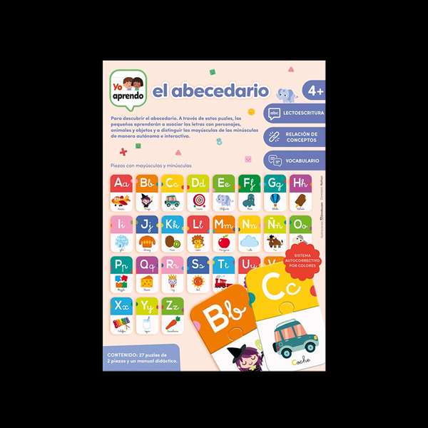 Diset - Jeu éducatif l'Alphabet, Puzzles lettres A à Z, 27 puzzles de 2 pièces, Langue espagnol, À partir de 4 ans