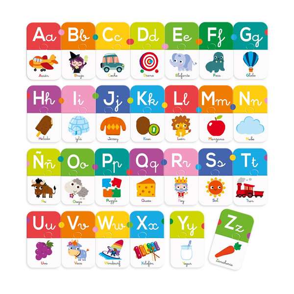 Diset - Jeu éducatif l'Alphabet, Puzzles lettres A à Z, 27 puzzles de 2 pièces, Langue espagnol, À partir de 4 ans