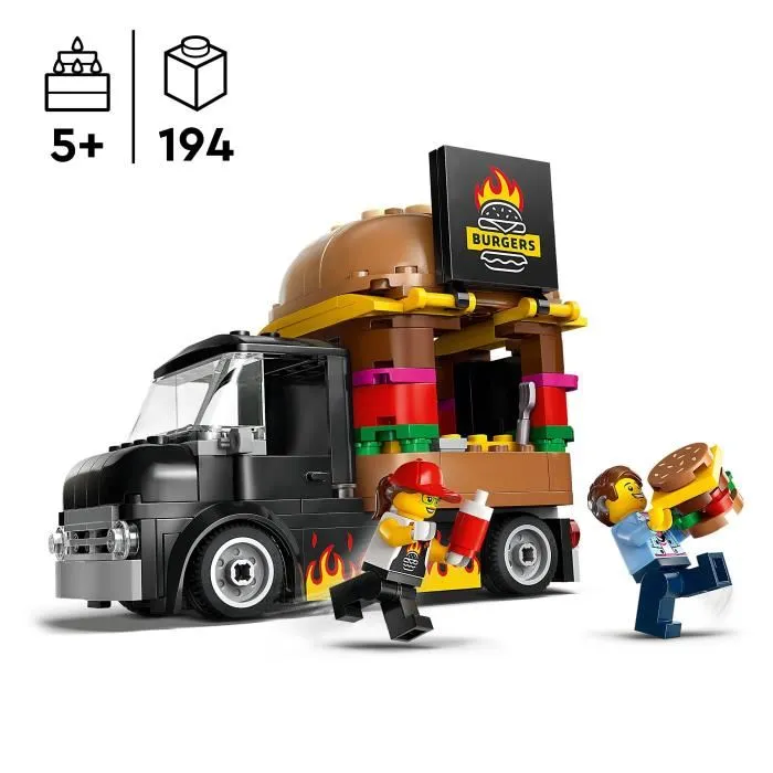 Lego City 60404 - Food-truck de Burgers Jouet de Construction, 194 Pièces avec Minifigurines, pour Enfants de 5 Ans et Plus Lego City 60404 - Food-truck de Burgers Jouet de Construction, 194 Pièces avec Minifigurines, pour Enfants de 5 Ans et Plus