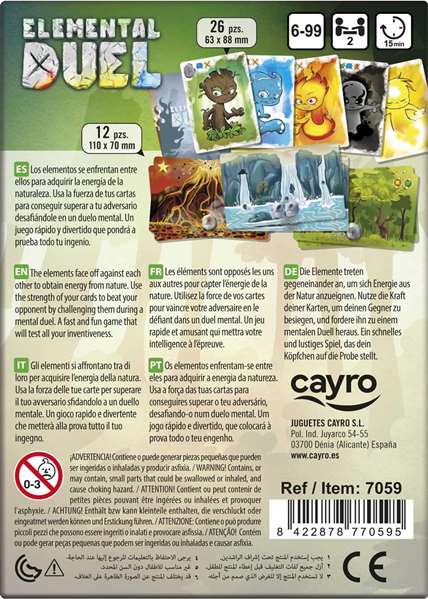 Cayro - Jeu de Cartes Elemental Duel 11x15x3 - Version Multilingue (Espagnol, Anglais, Français, Italien, Portugais, Allemand) - À Partir de 6 ans
