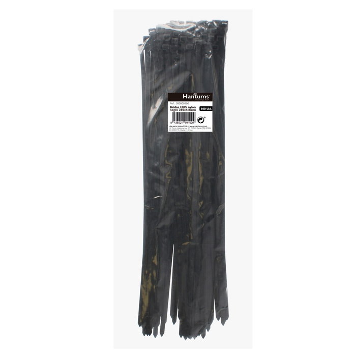 Hantums Sachet de 100 colliers de serrage en nylon 250 x 4,8 mm Noir Hantums Sachet de 100 colliers de serrage en nylon 250 x 4,8 mm Noir