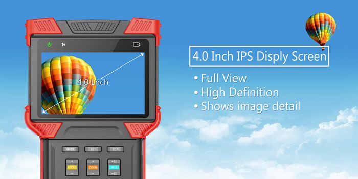 Ernitec - Moniteur de test de sécurité 4K 4" Wi-Fi - Compatible IP, HDCVI, AHD, TVI, CVBS, ONVIF - Testeur PoE+, TDR, DDM, OPM - Alimentation DC12V/2A