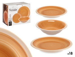 VESSIA Service de vaisselle en grès beige 18 pièces