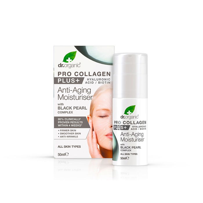 Dr. Organic Crème Anti-âge PRO COLLAGEN+ Perle Noire Hydratante avec Acide Hyaluronique et Biotine, 50 ml