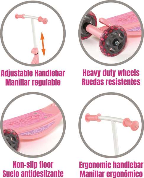 Molto Patinete 3 Roues Rose - Trotinette Enfant Mon Premier Scooter - 48 x 36 x 90 cm - 20 kg Max - Dès 2 Ans - En Métal et Plastique Molto Patinete 3 Roues Rose - Trotinette Enfant Mon Premier Scooter - 48 x 36 x 90 cm - 20 kg Max - Dès 2 Ans - En Métal et Plastique