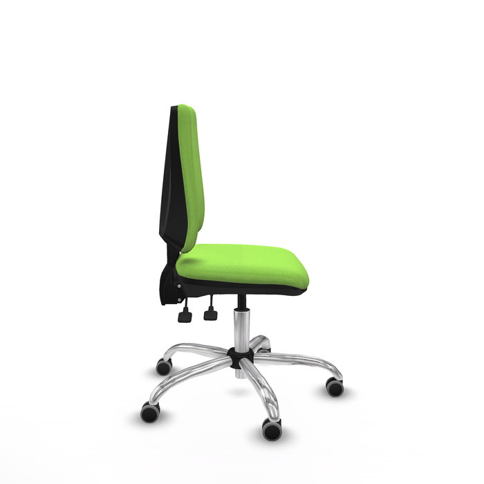 Chaise Elche Asynchrone Tissu Vert pistache Structure chromée Sans accoudoirs Sans appui-tête Roulettes 65mm pour moquette