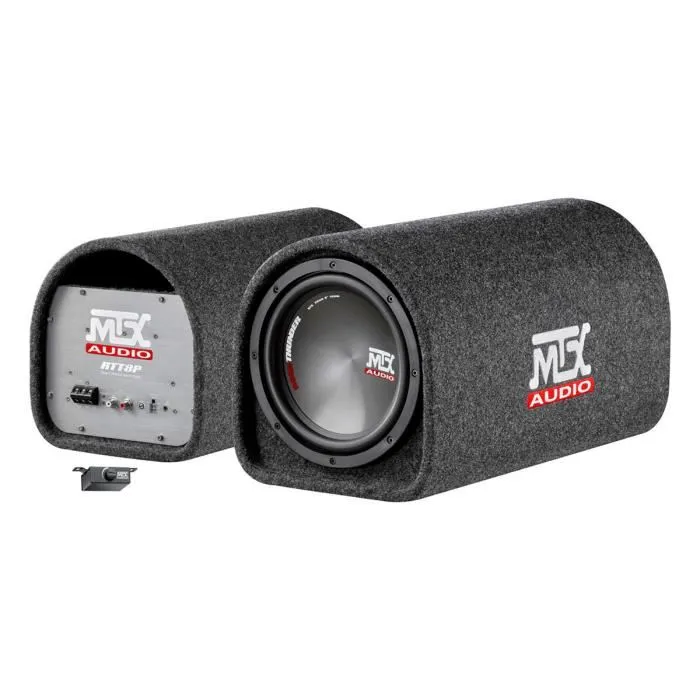 MTX Audio RTT8P Caisson de basses actif subwoofer tube 20 cm avec ampli Classe D 120W RMS, filtre actif et télécommande