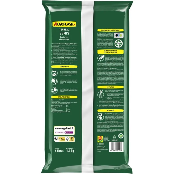 Algoflash Terreau pour semis, bouturage et repiquage - 6 L