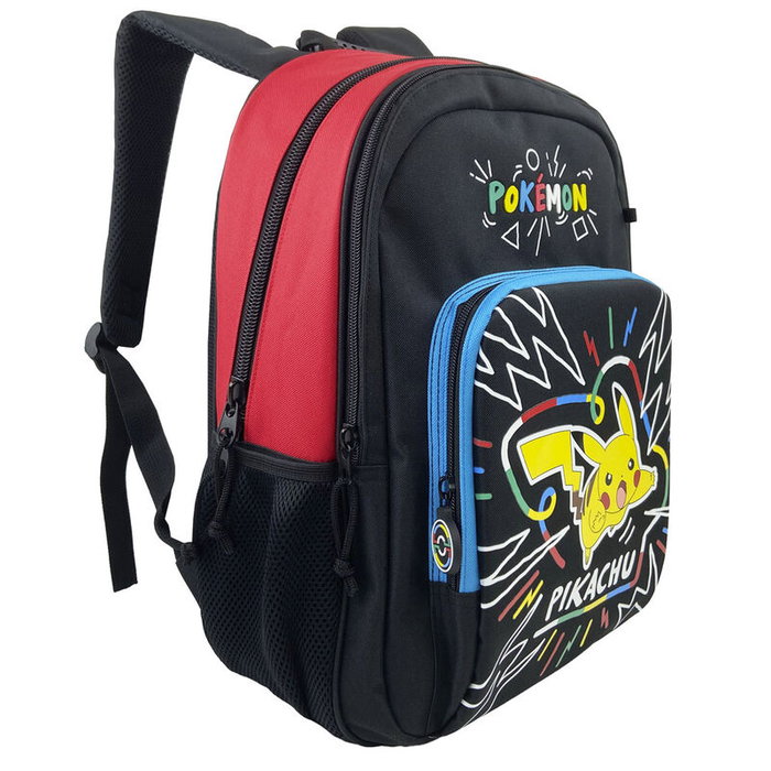 Pokemon Mochila Pikachu 42 cm - Sac à dos avec compartiments, poches latérales et poignée en forme de Pokéball - 31x13x42 cm