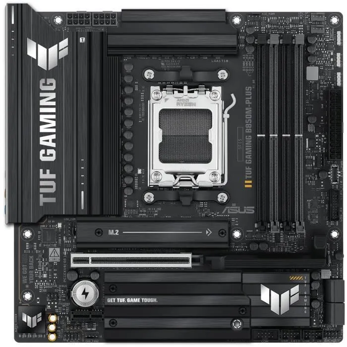 ASUS TUF GAMING B850M-PLUS - Carte mère micro ATX AMD B850, Socket AM5 (Ryzen 7000/8000/9000), DDR5, M.2, SATA III, 2.5 GbE