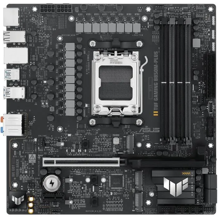 ASUS TUF GAMING B850M-PLUS - Carte mère micro ATX AMD B850, Socket AM5 (Ryzen 7000/8000/9000), DDR5, M.2, SATA III, 2.5 GbE