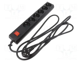 JONEX Rallonge réseau H03VV-F 3m, 6 prises, noir