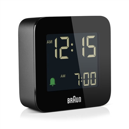 Braun BC-08-B Réveil Digital avec Affichage LCD Rétroéclairé, Fonction Snooze et Design Compact - Noir