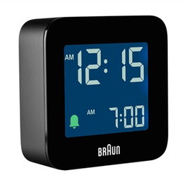 Braun BC-08-B Réveil Digital avec Affichage LCD Rétroéclairé, Fonction Snooze et Design Compact - Noir