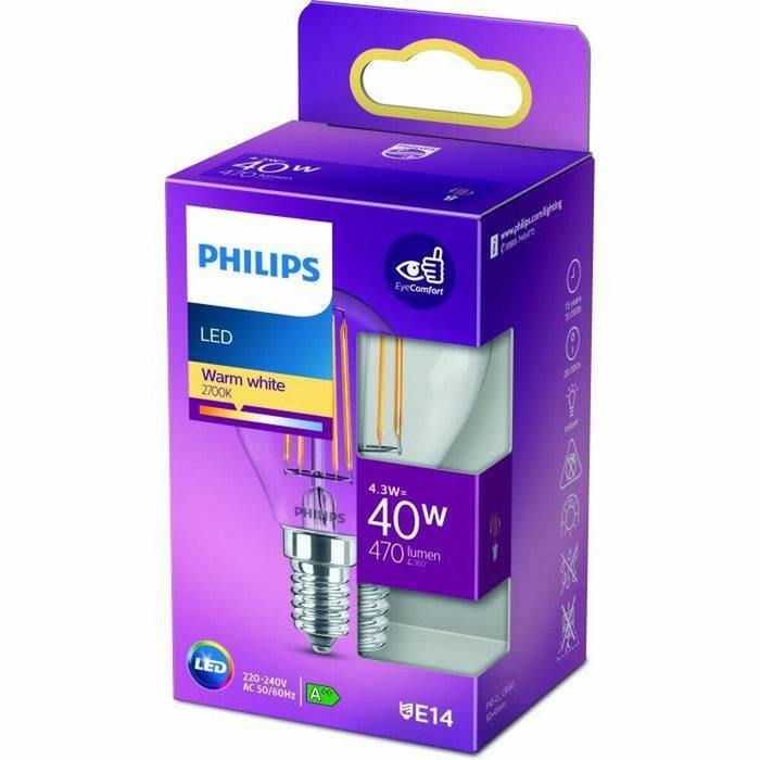 Philips Ampoule LED Classic Sphérique E14 40W Blanc Chaud Philips Ampoule LED Classic Sphérique E14 40W Blanc Chaud