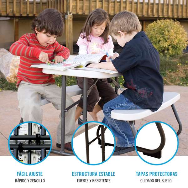 Color Baby Table de pique-nique enfant pliable en plastique et acier, couleur crème, dimensions 82.5 x 90 x 53.5 cm, à partir de 3 ans