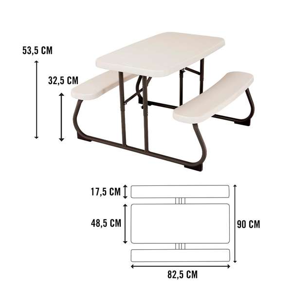 Color Baby Table de pique-nique enfant pliable en plastique et acier, couleur crème, dimensions 82.5 x 90 x 53.5 cm, à partir de 3 ans