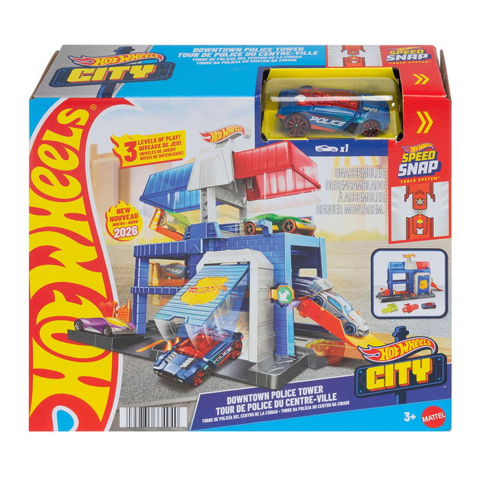 Hot Wheels - Torre Comisaría De Policía Jhl74 - Jouet Garages et Police 3 Niveaux avec Voiture 1:64 - Univers Hot Wheels City - Dès 4 ans
