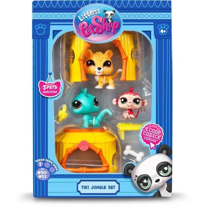 Bandai Littlest Pet Shop BF00515 - Pack Tiki Jungle de 7e Génération avec 3 Animaux à Tête Bobblin' et Accessoires - Jeu de Collection Enfant 4 Ans et Plus
