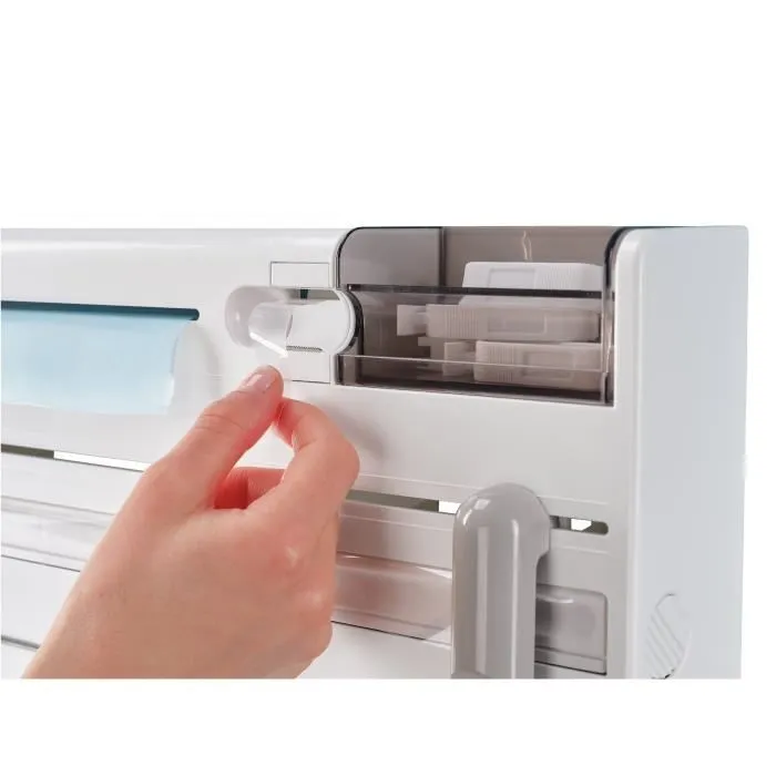 Leifheit Parat Plus ComfortLine 25723 Dévidoir mural, porte-rouleaux avec lame tranchante et 6 espaces de rangement, blanc