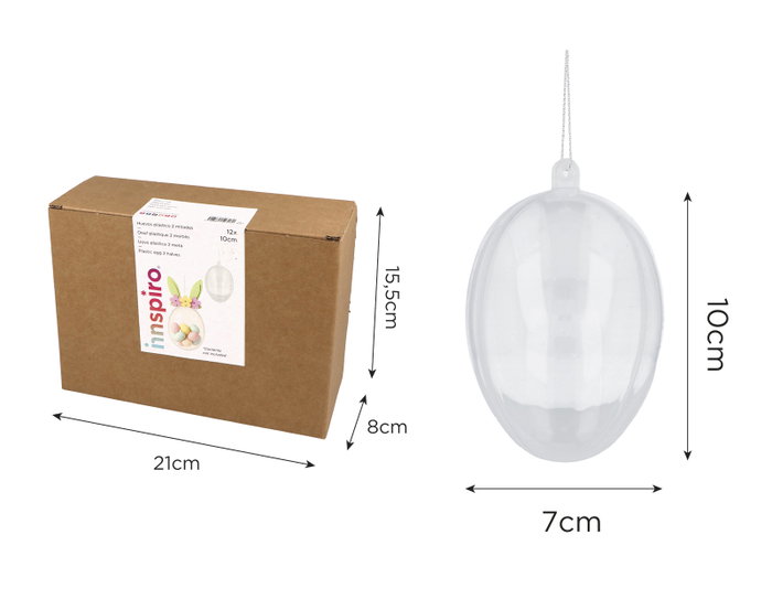 Innspiro Pack de 12 œufs en plastique transparent de 10 cm