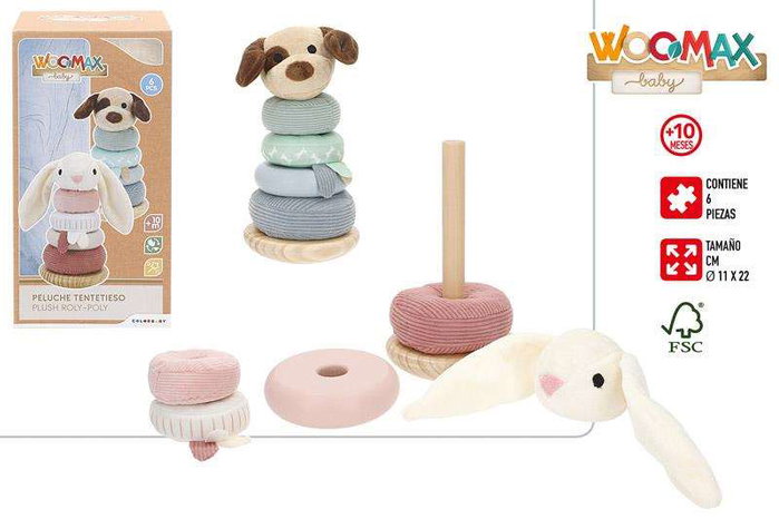 Color Baby Tentetieso - Jouet d'éveil en bois avec peluches - 6 pièces - Modèles assortis - Dès 12 mois