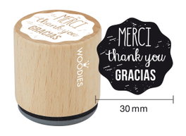 Woodies Tampon en bois et caoutchouc Merci Thank you Gracias 33x30mm