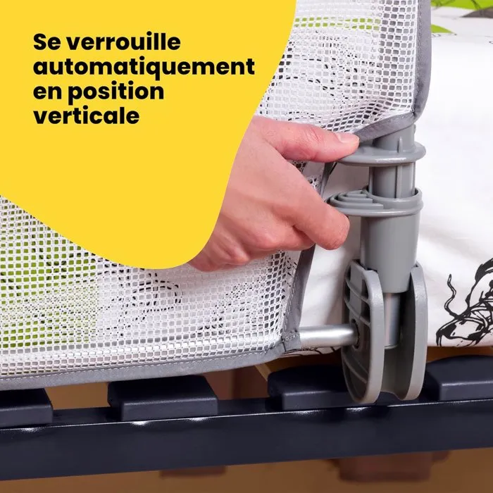 Safety 1st Barrière de lit extensible 90 cm pour enfant 18 mois-5 ans, inclinable, tissu maille lavable, système auto-verrouillage, couleur gris/blanc