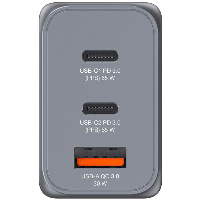 Verbatim GNC-65 Chargeur Secteur GaN 65W 3 Ports, 2 USB-C PD 65W et 1 USB-A QC 3.0, avec Fiches EU/UK/US Remplaçables et Prise US Pliable