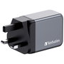 Verbatim GNC-65 Chargeur Secteur GaN 65W 3 Ports, 2 USB-C PD 65W et 1 USB-A QC 3.0, avec Fiches EU/UK/US Remplaçables et Prise US Pliable
