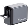 Verbatim GNC-65 Chargeur Secteur GaN 65W 3 Ports, 2 USB-C PD 65W et 1 USB-A QC 3.0, avec Fiches EU/UK/US Remplaçables et Prise US Pliable