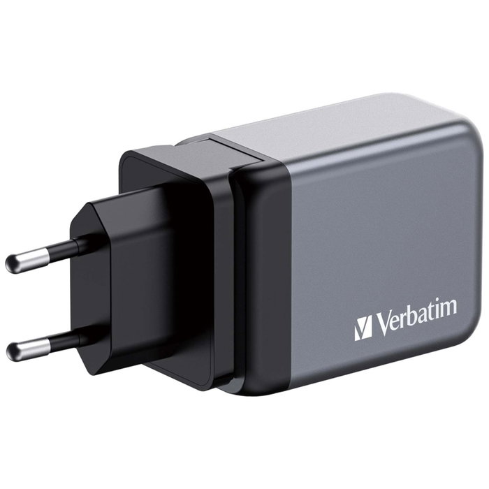 Verbatim GNC-65 Chargeur Mural GaN 65W avec 2 x USB-C PD et 1 x USB-A QC 3.0