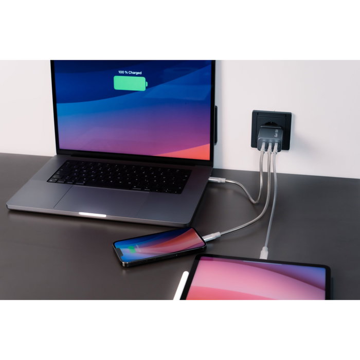 Verbatim GNC-65 Chargeur Mural GaN 65W avec 2 x USB-C PD et 1 x USB-A QC 3.0