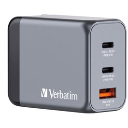Verbatim GNC-65 Chargeur Mural GaN 65W avec 2 x USB-C PD et 1 x USB-A QC 3.0