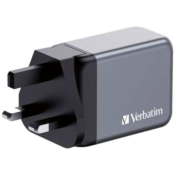Verbatim GNC-65 Chargeur Mural GaN 65W avec 2 x USB-C PD et 1 x USB-A QC 3.0