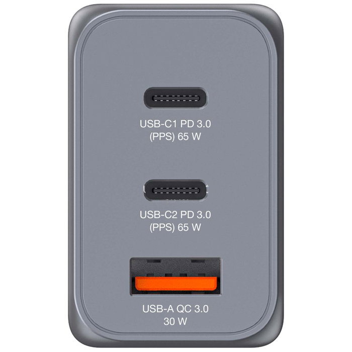 Verbatim GNC-65 Chargeur Mural GaN 65W avec 2 x USB-C PD et 1 x USB-A QC 3.0
